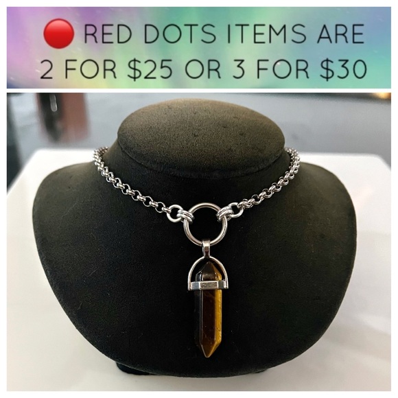 🔴 Handmade golden tiger eye bullet on stainless steel chain necklace - Picture 6 of 9